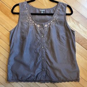 J. Jill Tank Shell Top Lace Trim Embroidered Button Front Silk Boho Cottagecore